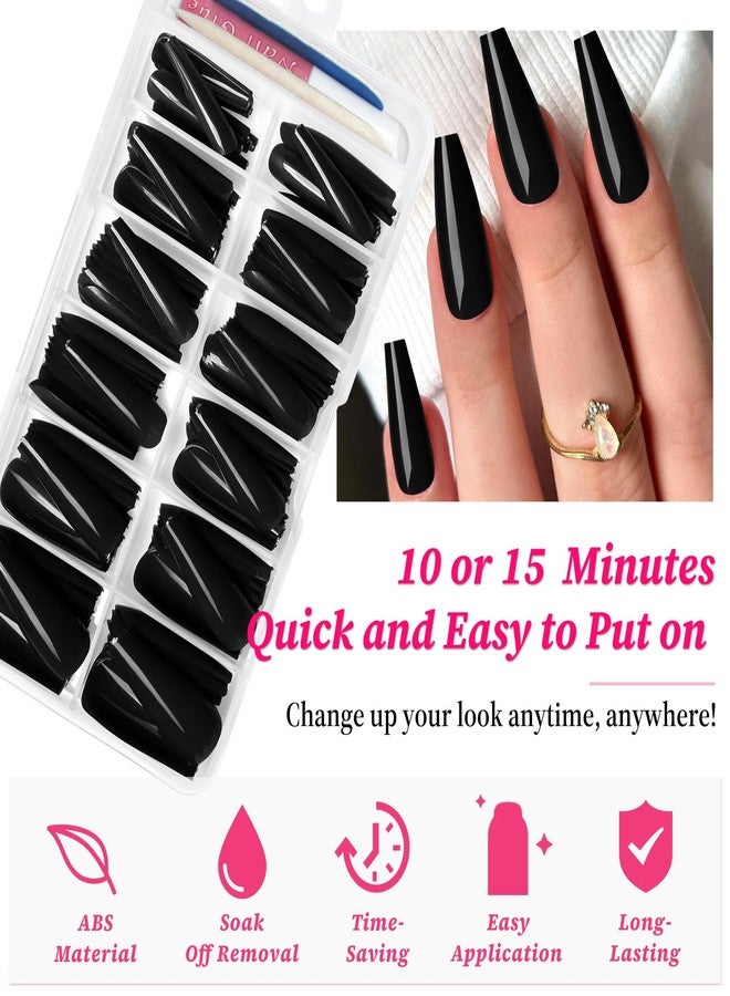 Lifextol 120PC Black Coffin Press on Nails Long Fake Nails Press ons with Glue Nail Adhesive Tabs, 12 Sizes Long Acrylic Nails Press on Nails Coffin Black Stick Nails Tips Artificial Fingernails - Image 3